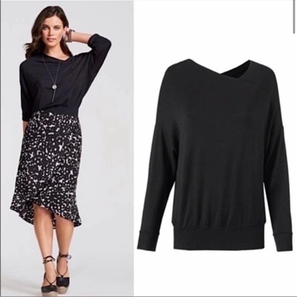 CAbi | 5322 Black Beals Sweatshirt Asymmetrical Neck Long Sleeve Shirt | S